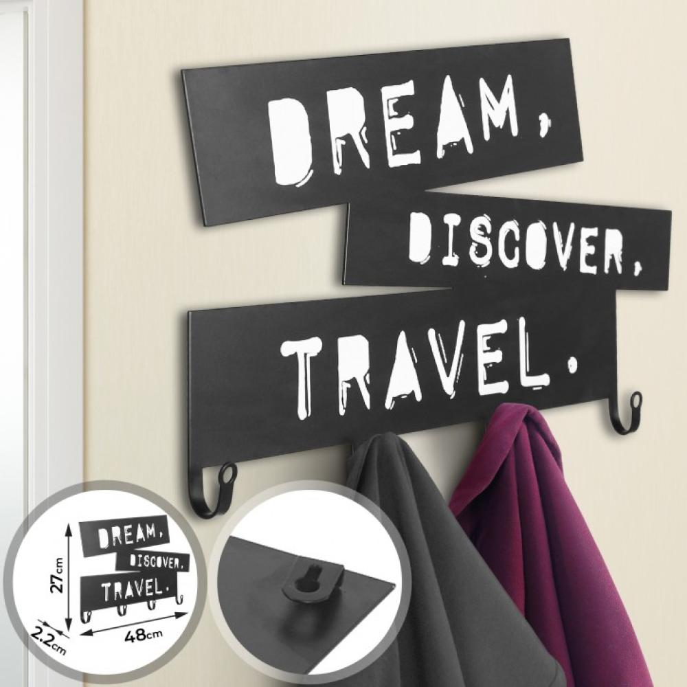 MIADOMODO® 'Dream, Discover, Travel' Wandgarderobe, Metall matt Schwarz Bild 1