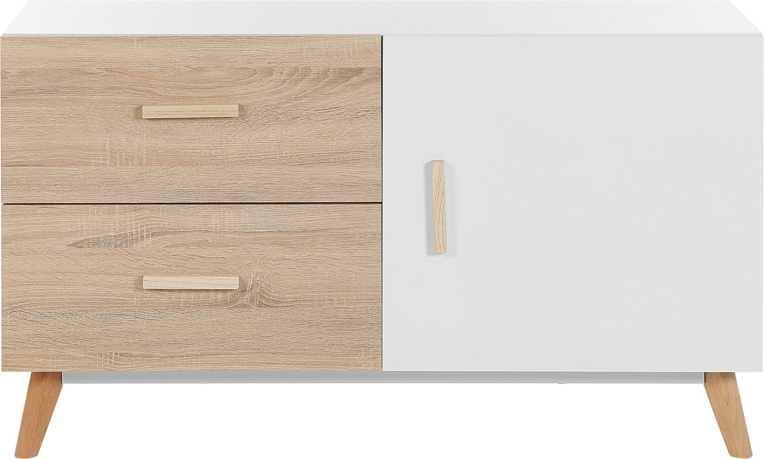Sideboard weiß / heller Holzfarbton 2 Schubladen Schrank FILI Bild 1