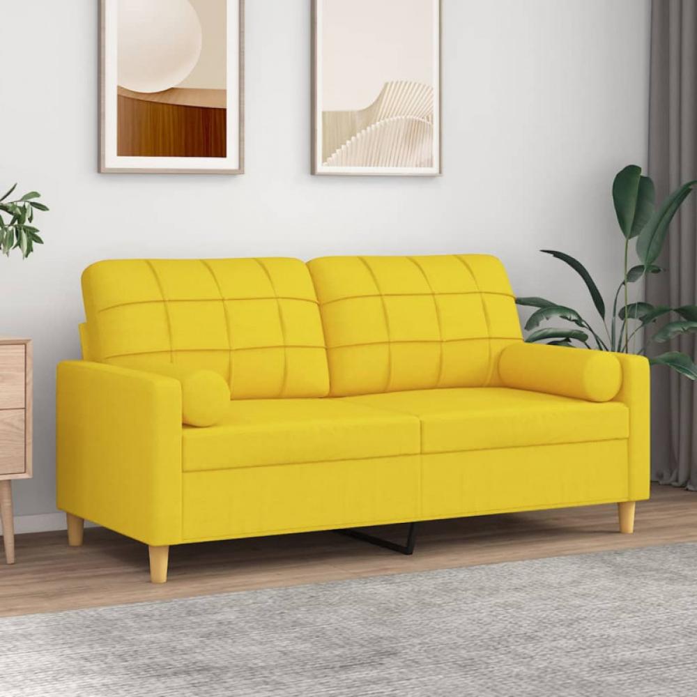 2-Sitzer-Sofa mit Zierkissen Hellgelb 140 cm Stoff (Farbe: Gelb) Bild 1