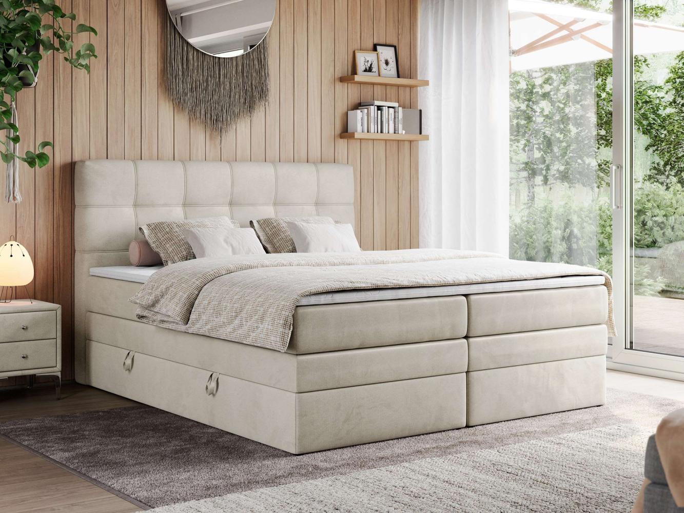 Boxspringbett, Polsterbett, Bett, Schlafzimmer - ERNI-KING - 120x200cm - Beige Velours - H4 Bild 1