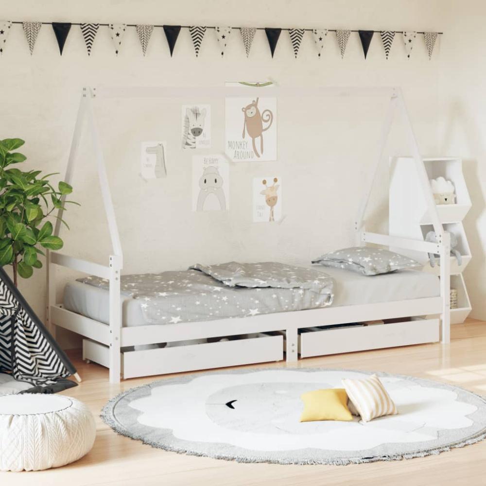 vidaXL Kinderbett mit Schubladen Weiß 90x190 cm Massivholz Kiefer Bild 1