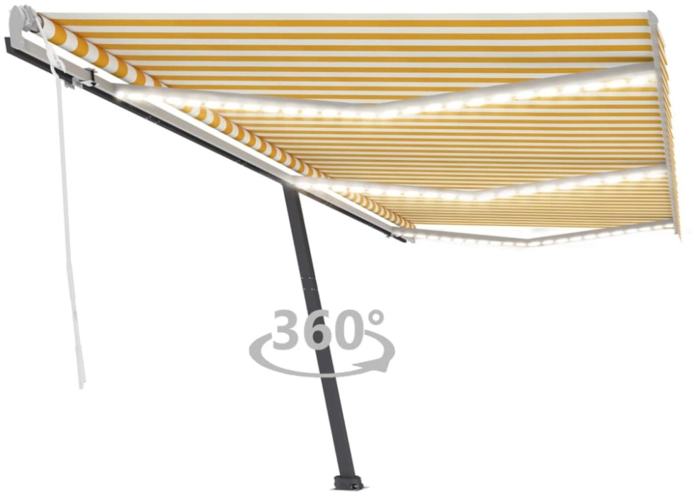vidaXL Markise Manuell Einziehbar mit LED 600x300 cm Gelb Weiß Bild 1