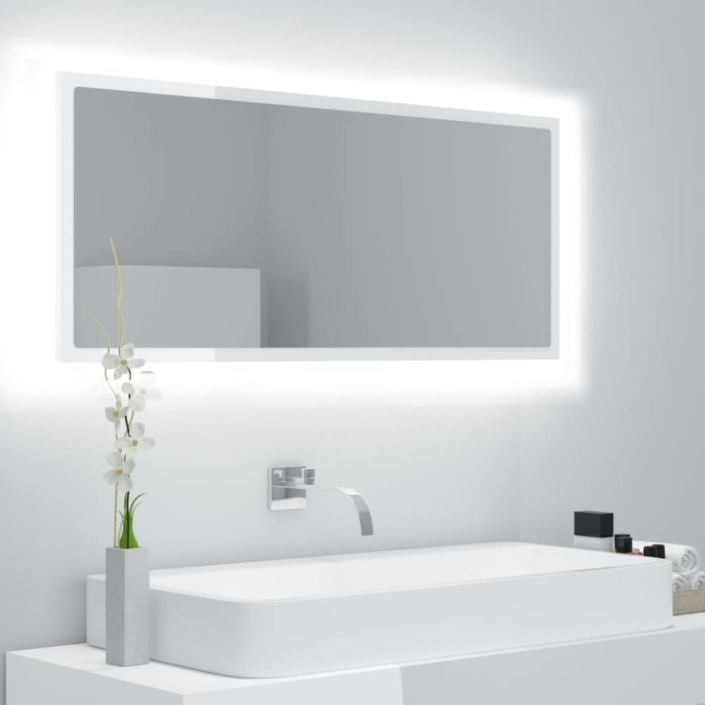 LED-Badspiegel Hochglanz-Weiß 100x8,5x37 cm Acryl Bild 1