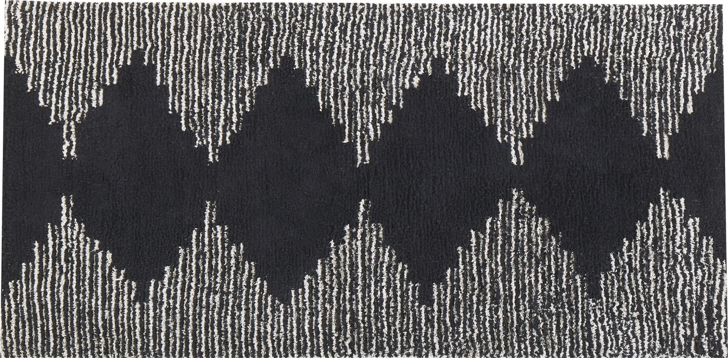 Teppich Baumwolle 80 x 150 cm schwarz / weiß geometrisches Muster Kurzflor BATHINDA Bild 1