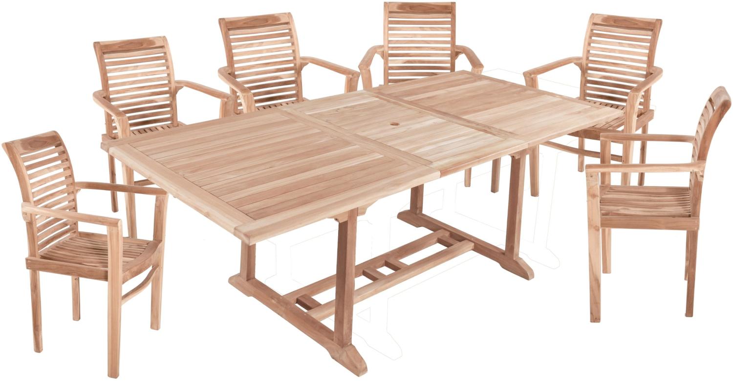 7tlg. Teak Tischgruppe Gartenmöbel Gartentisch Garten Armsessel Sessel Tisch Bild 1