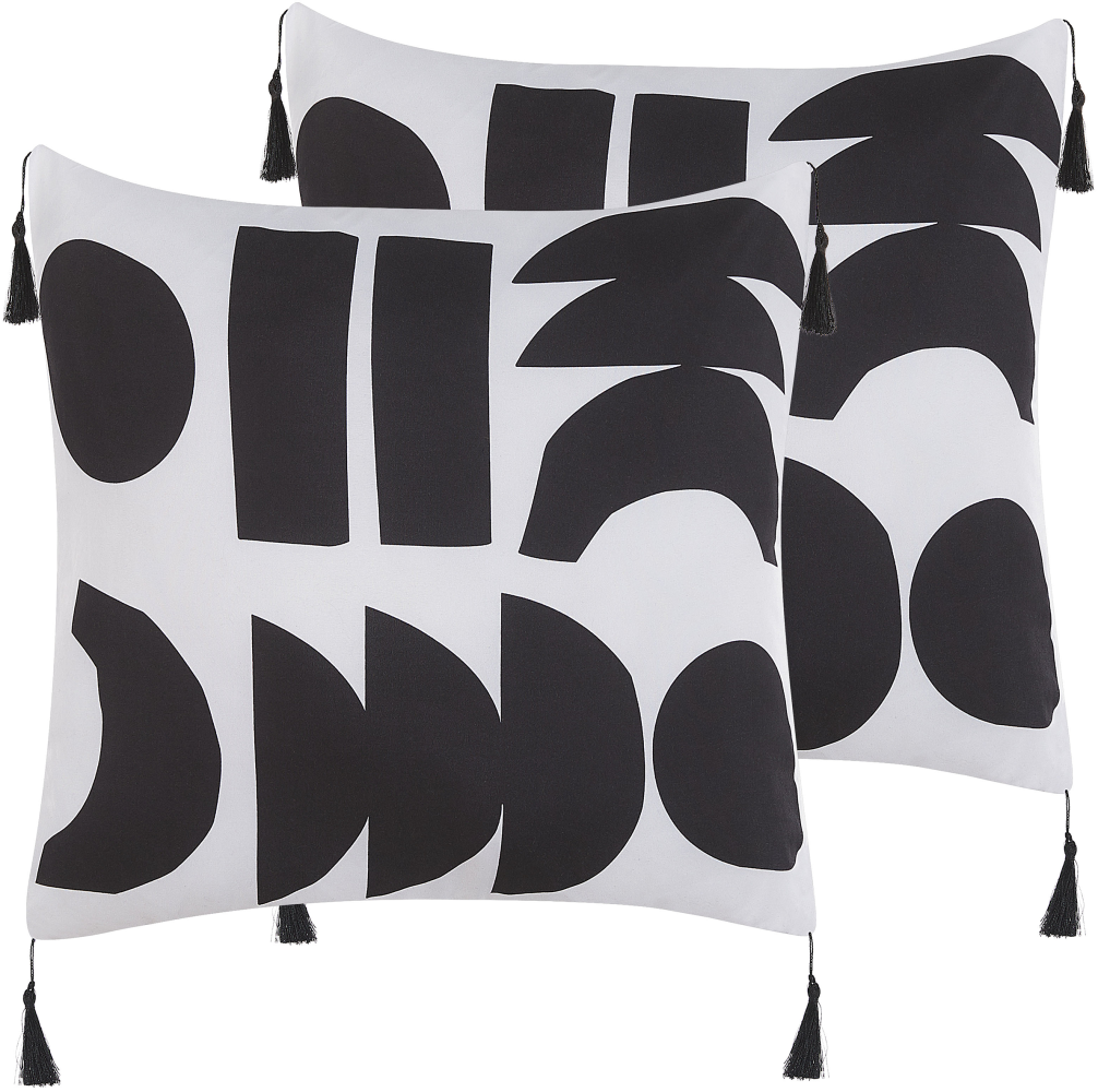 Dekokissen geometrisches Muster mit Fransen weiß schwarz 45 x 45 cm 2er Set LIRIOPE Bild 1