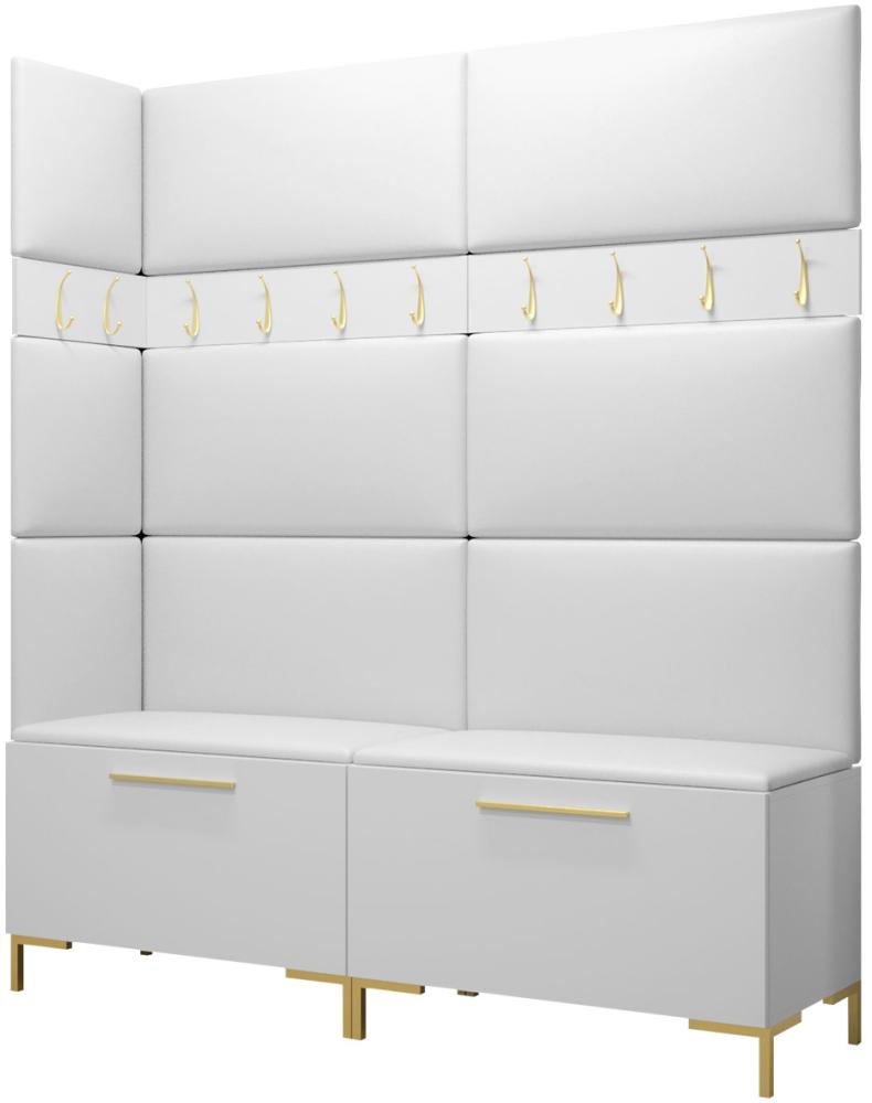 Garderoben-Set Zinetto V mit 8 Stück Gepolstertes Wandpaneel Pag 84x42 und 3 Stück 42x42 (Weiß + Gold, Soft 017) Bild 1