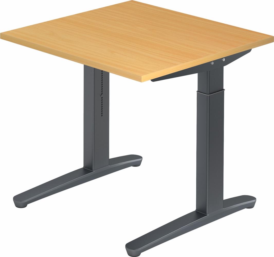 bümö® Design Schreibtisch XB-Serie höhenverstellbar, Tischplatte 80 x 80 cm in Buche, Gestell in graphit Bild 1