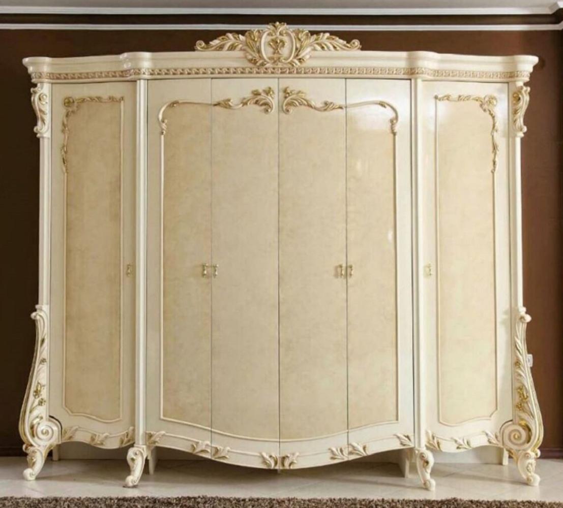 Casa Padrino Luxus Barock Schlafzimmerschrank Beige / Weiß / Gold - Prunkvoller Massivholz Kleiderschrank mit 6 Türen - Barock Schlafzimmer Möbel - Edel & Prunkvoll Bild 1