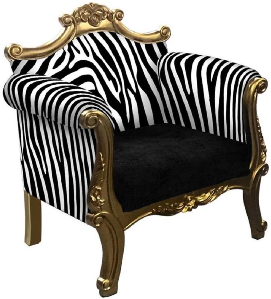 Casa Padrino Barock Sessel im Zebra Design Schwarz / Weiß / Gold - Handgefertigter Wohnzimmer Sessel im Barockstil - Barock Wohnzimmer Möbel Bild 1