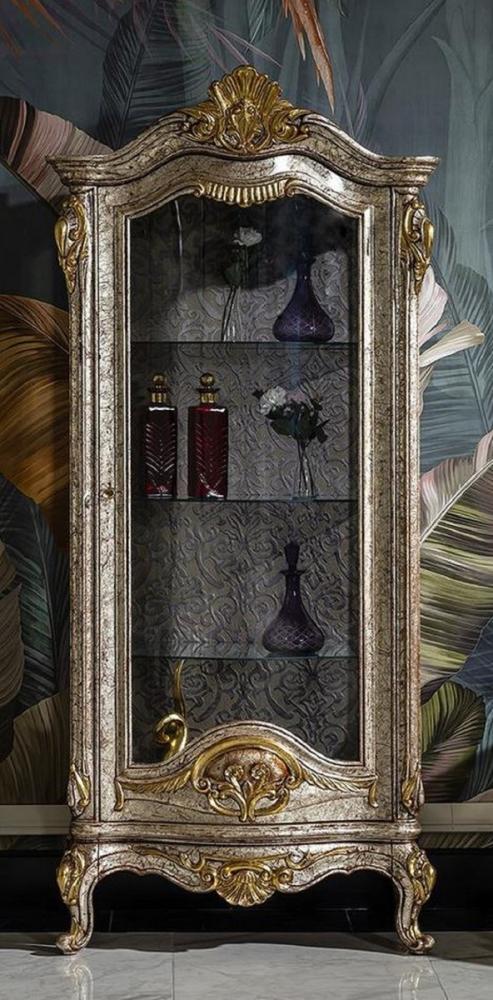 Casa Padrino Luxus Barock Vitrine Antik Silber / Braun / Gold - Handgefertigter Massivholz Vitrinenschrank - Prunkvolle Barock Möbel Bild 1