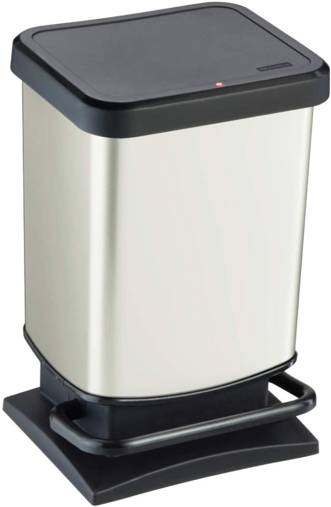 Rotho Paso Mülleimer 20l mit Pedal und Deckel, Kunststoff (PP) BPA-frei, weiss metallic, 20l (29,3 x 26,6 x 45,7 cm) Bild 1