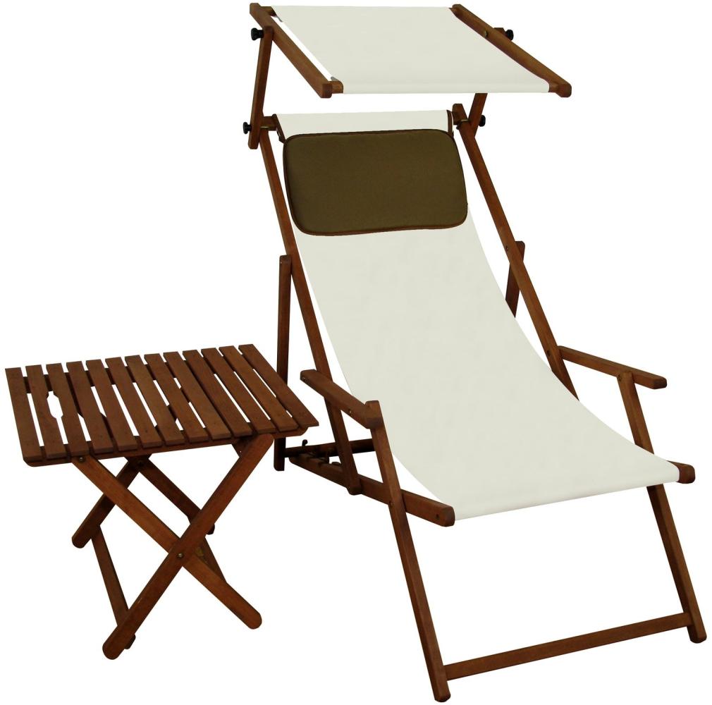 Sonnenliege weiß Liegestuhl Sonnendach Tisch Kissen Gartenliege Holz Deckchair 10-303 S T KD Bild 1