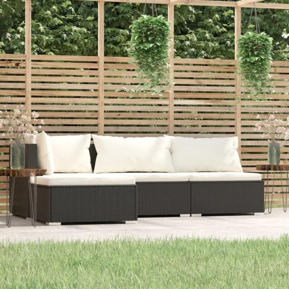 vidaXL 4-tlg. Garten-Lounge-Set mit Auflagen Schwarz Poly Rattan Bild 1