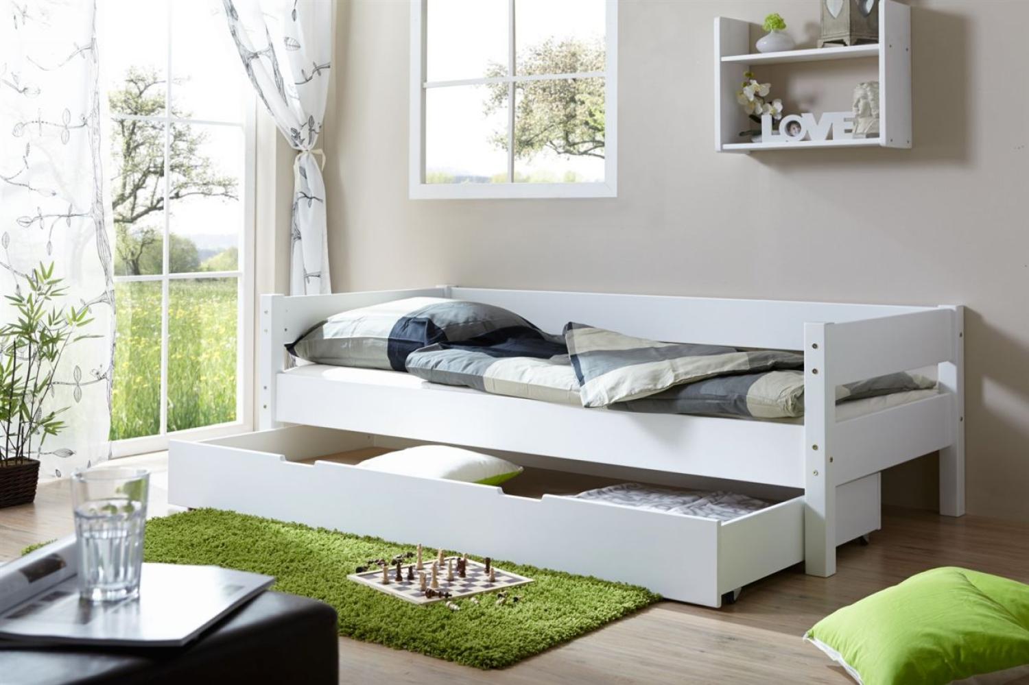 Tagesbett-Bett ROKSI Buche Massiv Weiß 90x200 cm inkl. Schubkasten Bild 1