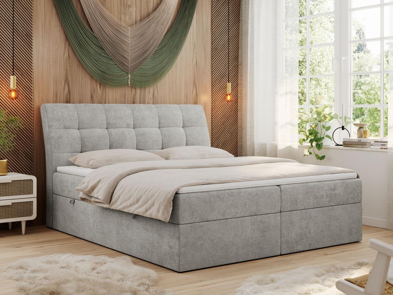 Boxspringbett Polsterbett mit Multipocket-Matratze und Topper - DIEGOS - 180x200cm - Hellgrau Stoff - H4 Bild 1