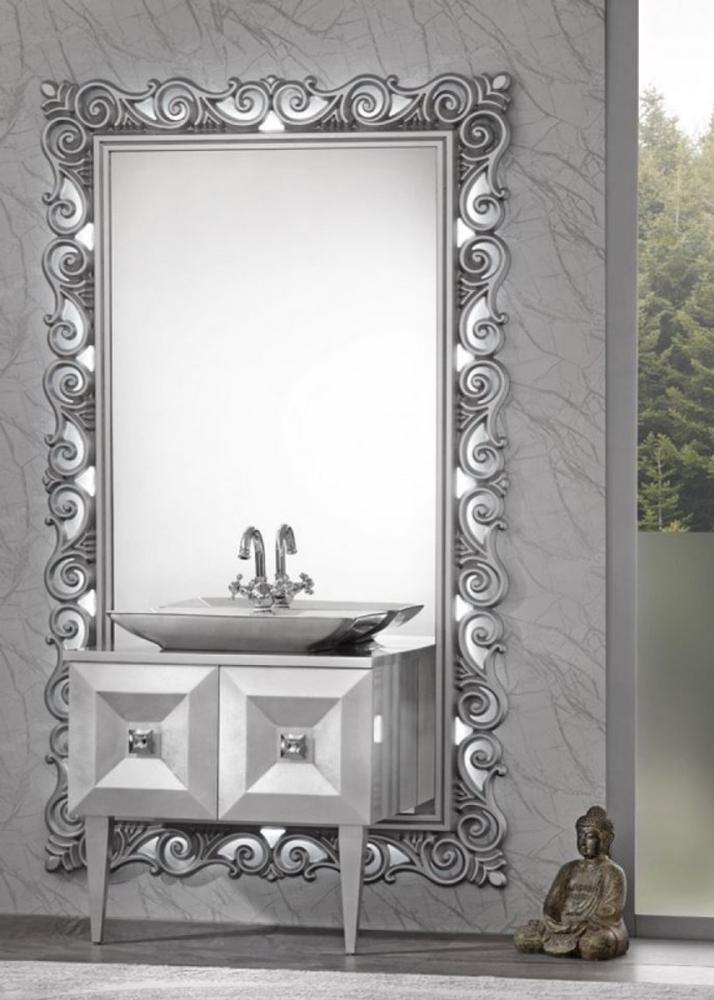 Casa Padrino Luxus Barock Badezimmer Set Silber - Waschtisch mit Waschbecken und Wandspiegel - Prunkvolle Badezimmermöbel im Barockstil Bild 1