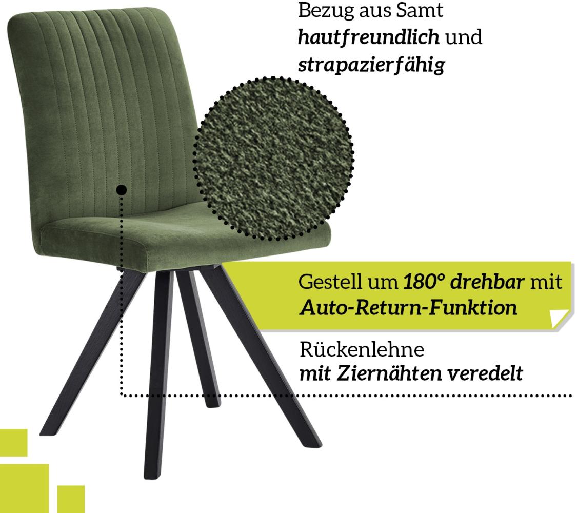 smart 6er Set drehbare Esszimmerstühle - Bezug Mikrofaser grün, 180° drehbar mit Auto-Return-Funktion - Massivholz Stuhlbeine - Küchenstuhl, Polsterstuhl mit Schaumstofffüllung Bild 1