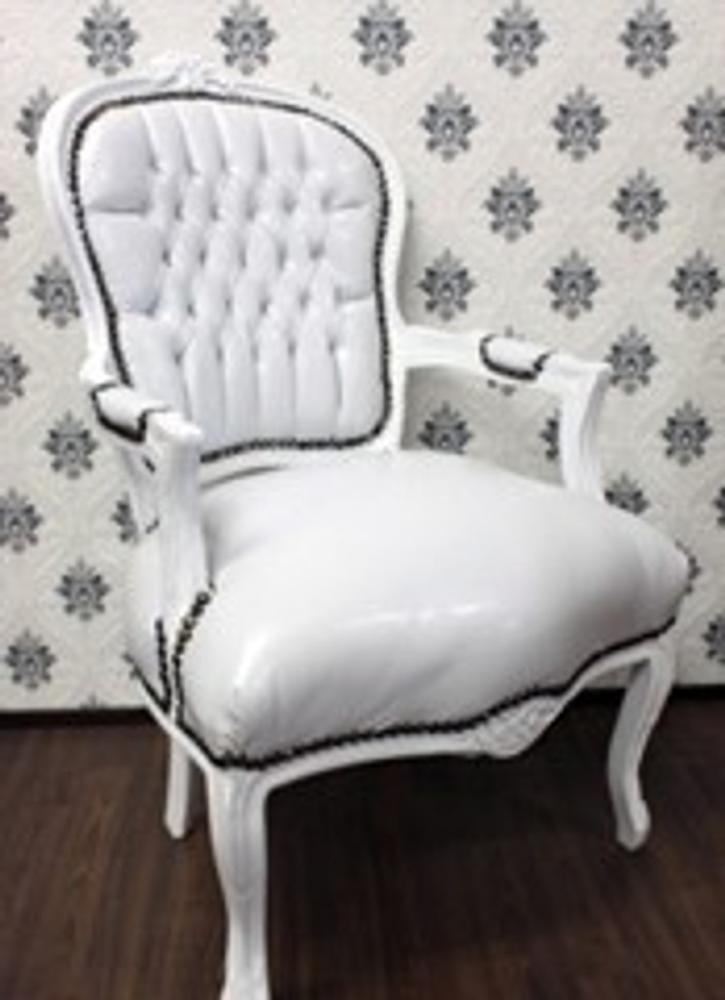 Casa Padrino Barock Salon Stuhl Weiß Lederoptik / Weiß - Möbel Antik Stil Bild 1