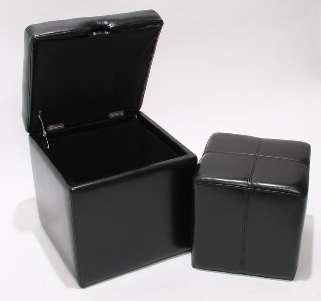 2er Set Hocker Sitzwürfel Sitzhocker Aufbewahrungsbox Onex, Leder + Kunstleder, 45x44x44cm ~ schwarz Bild 1