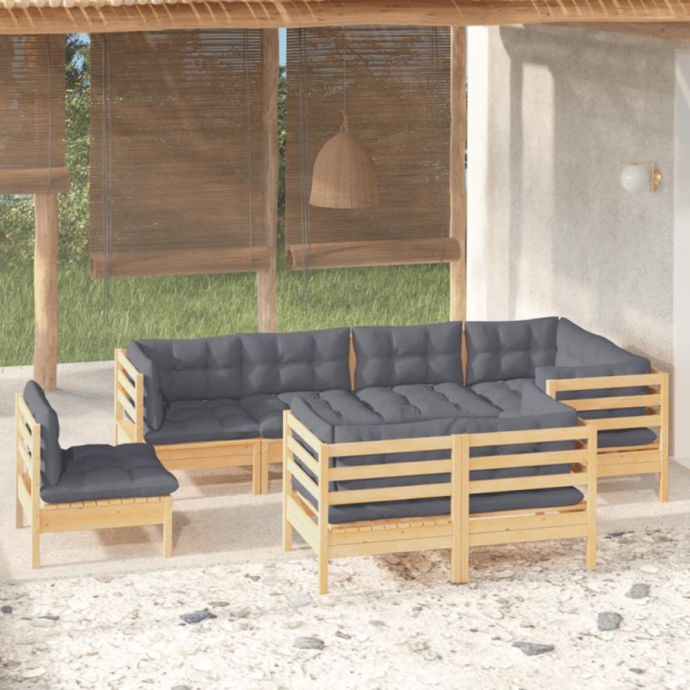 8-tlg. Garten-Lounge-Set mit Grauen Kissen Kiefer Massivholz Bild 1
