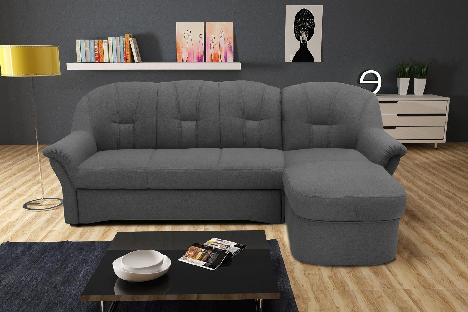DOMO Collection Puno Ecksofa, Sofa in L-Form, Eckcouch, Sofa, Couch mit Longchair und Schlaffunktion, 233 x 142 cm, Polstermöbel in grau Bild 1