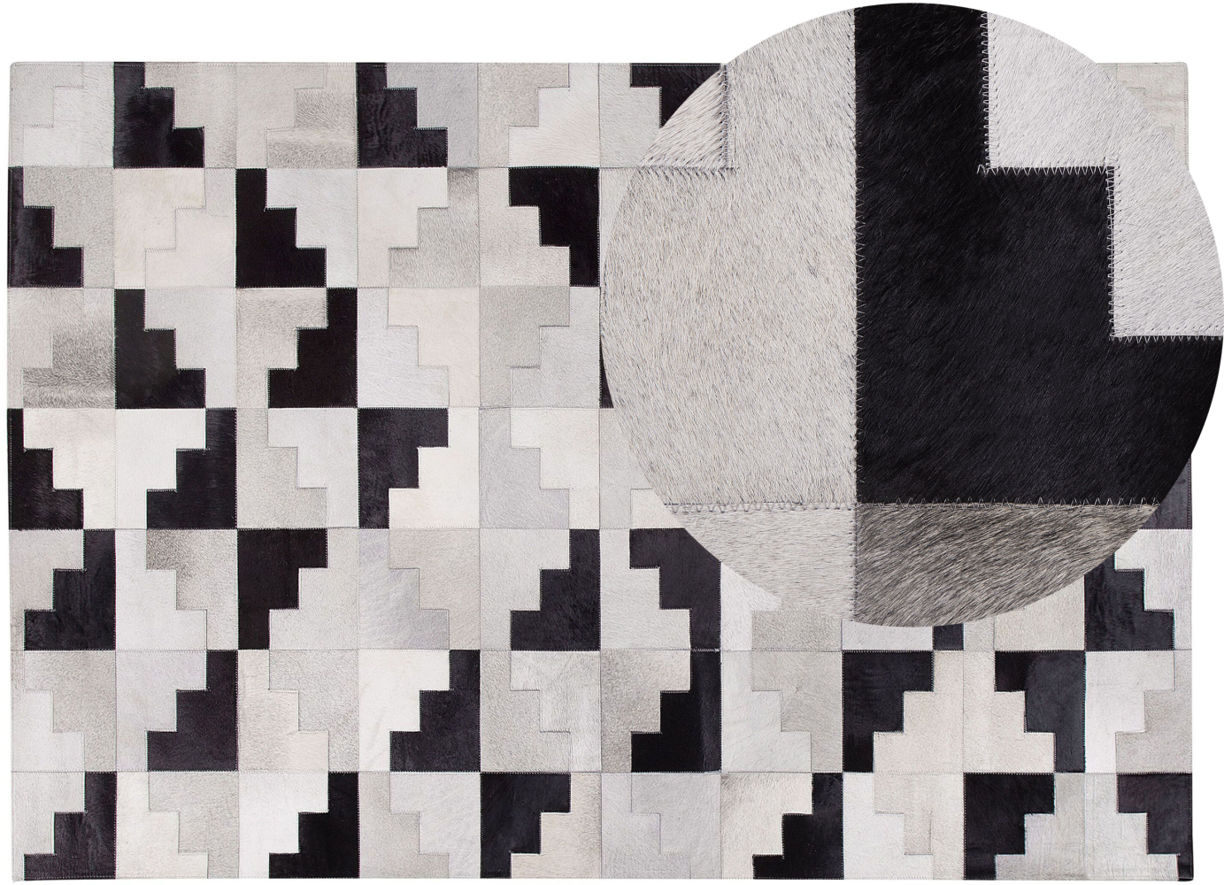 Teppich Kuhfell schwarz-grau 140 x 200 cm Patchwork Kurzflor EFIRLI Bild 1