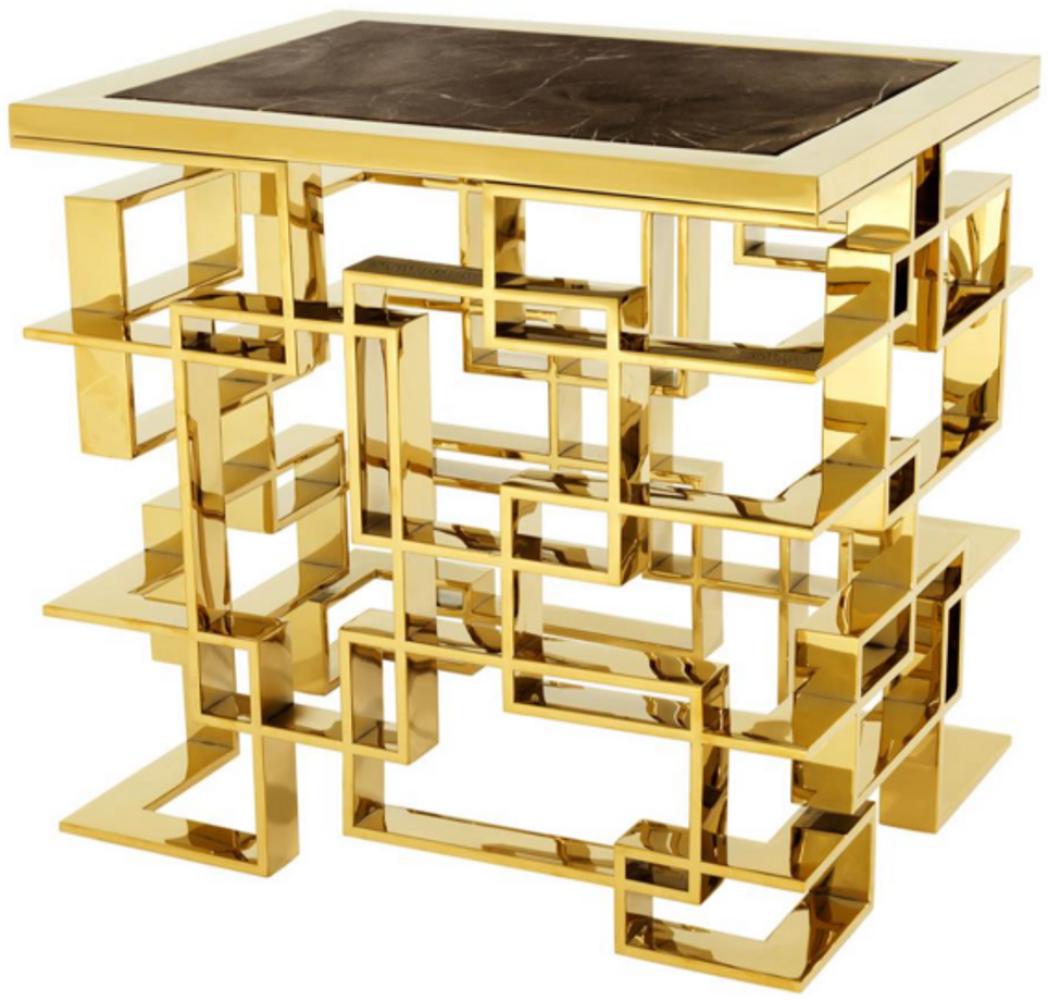 Casa Padrino Luxus Art Deco Designer Beistelltisch Gold mit brauner Marmorplatte - Luxus Kollektion Bild 1