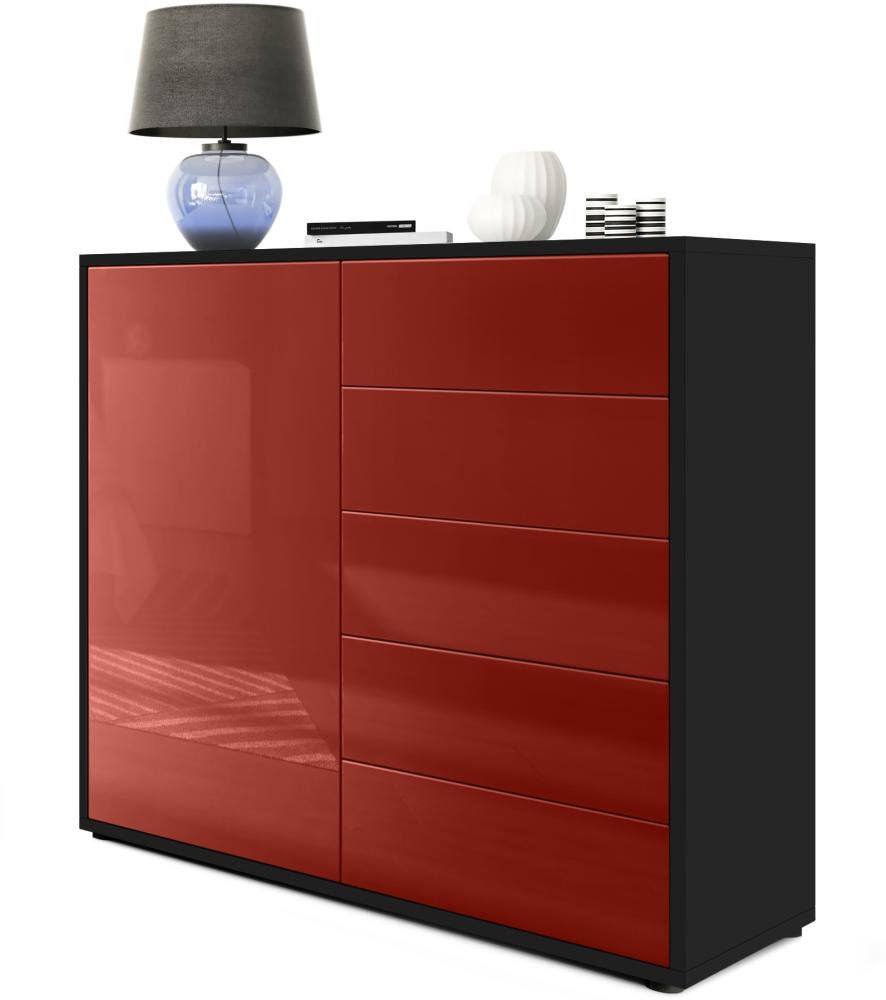 Vladon Sideboard Ben V2, Kommode mit 1 Tür und 5 Schubladen, Schwarz matt/Bordeaux Hochglanz (79 x 74 x 36 cm) Bild 1