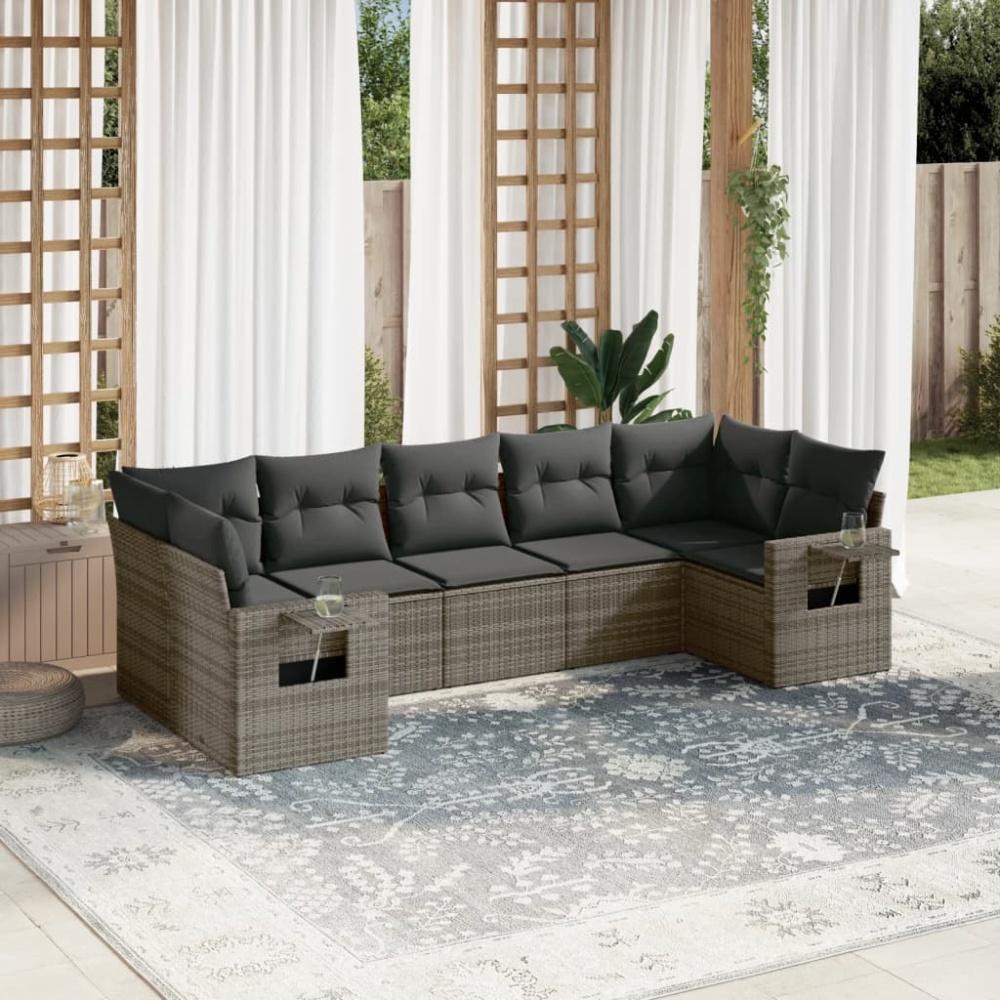 vidaXL 7-tlg. Garten-Sofagarnitur mit Kissen Grau Poly Rattan Bild 1