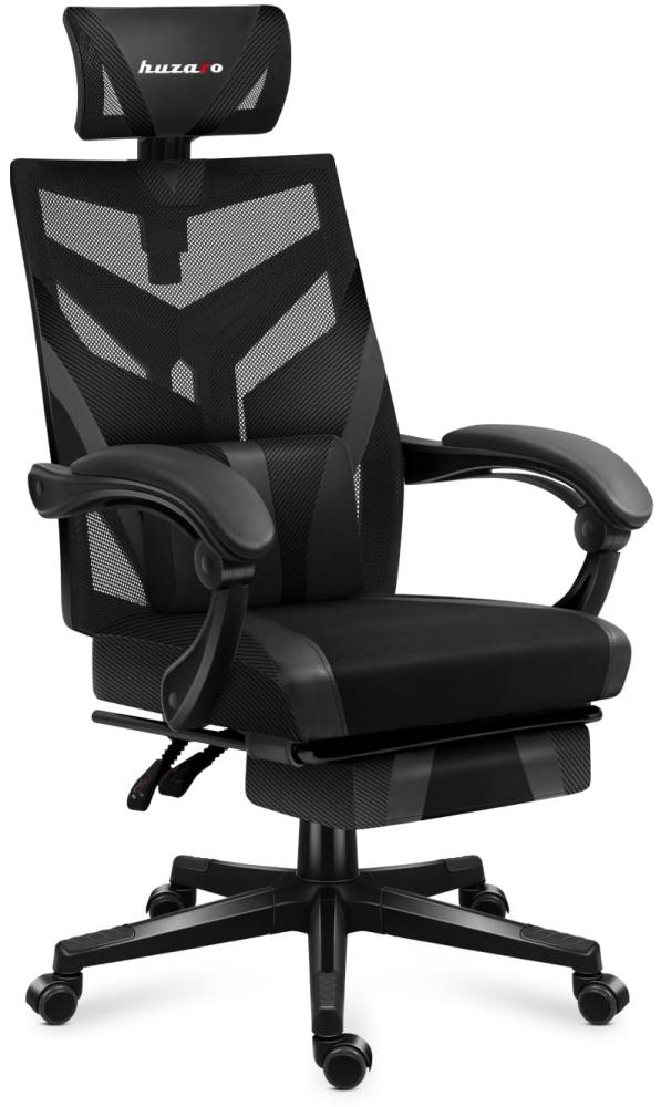 huzaro Combat 5. 0 Gaming Stuhl Chefsessel Bürostuhl Schreibtischstuhl belüfteter Stoff Nackenkissen Lendenkissen Fußstütze verstärkte Konstruktion bis 140 kg, Schwarz Bild 1