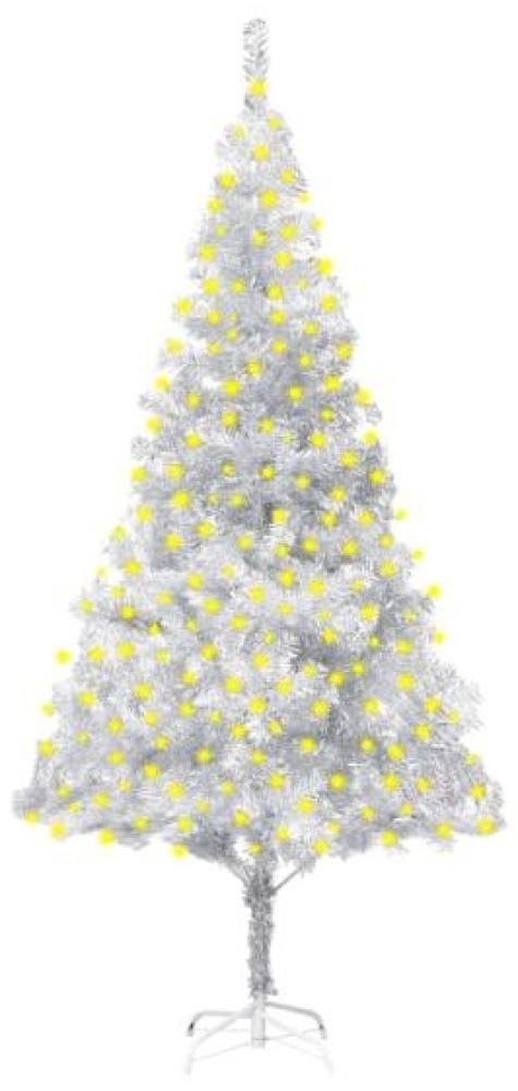 vidaXL Künstlicher Weihnachtsbaum mit LEDs Ständer Silbern 210 cm PET Bild 1