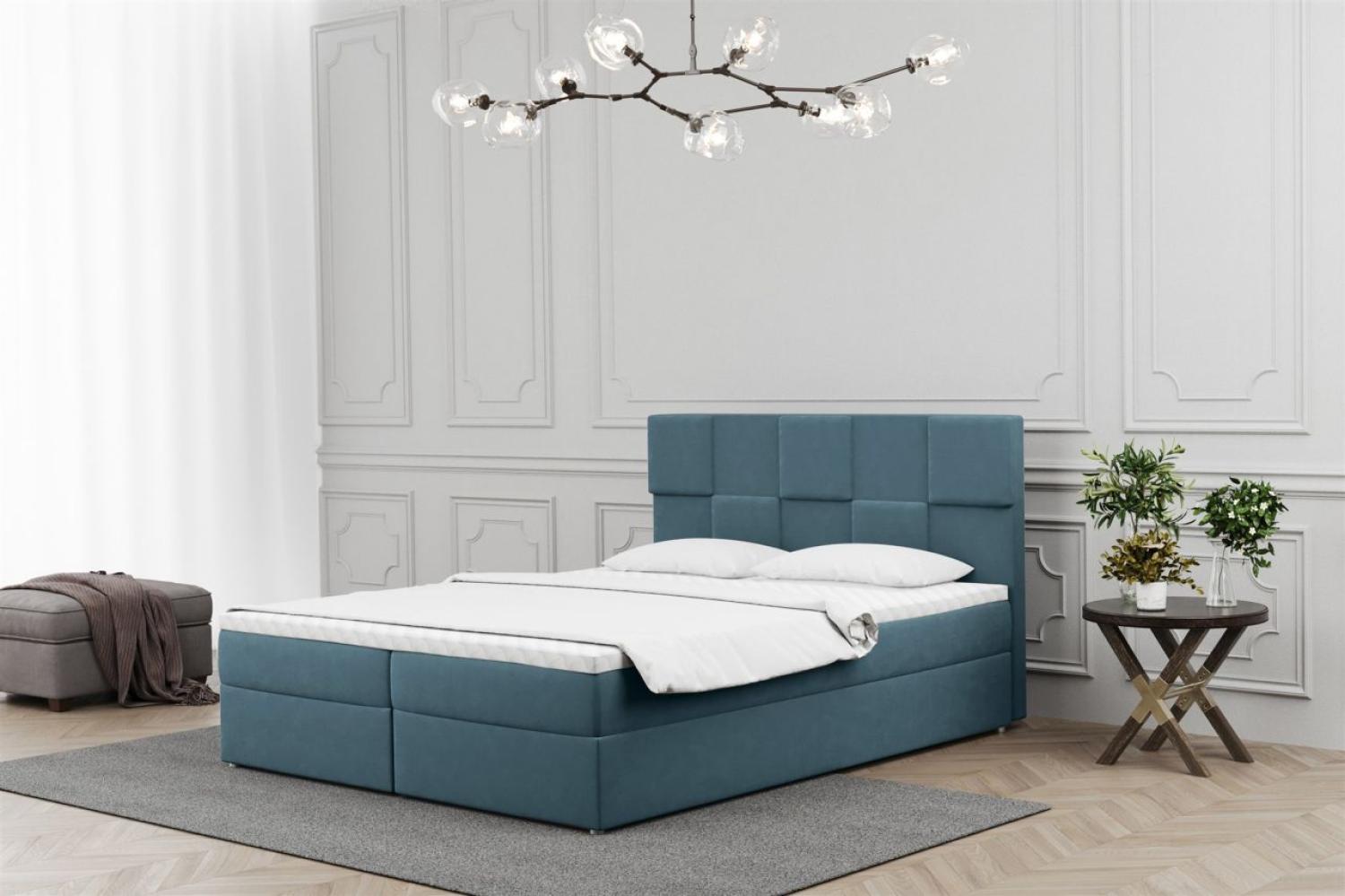 Boxspringbett Schlafzimmerbett JOLIE 160x220cm in Stoff Matt Velvet Blaugrau Bild 1