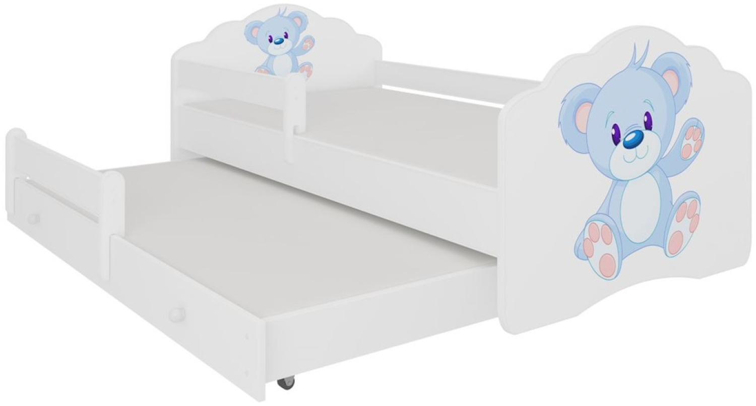 Kinderbett mit Schutzbarriere FROSO II, 160x80, Muster f3, blauer Bär Bild 1