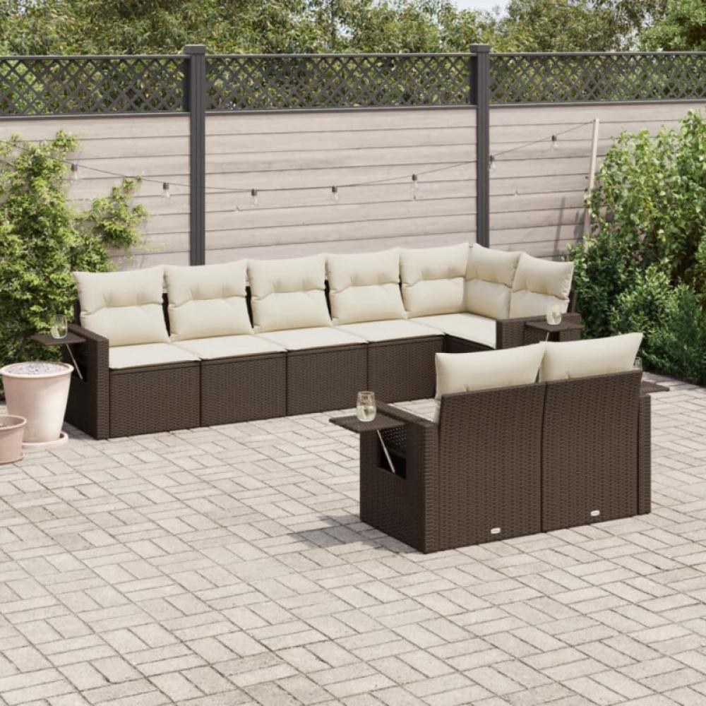 8-tlg. Garten-Sofagarnitur mit Kissen Braun Poly Rattan Bild 1