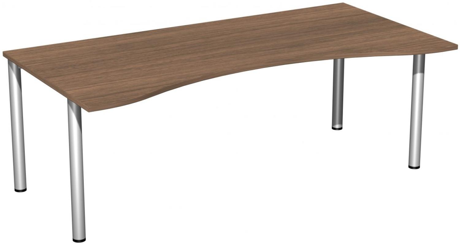 Schreibtisch '4 Fuß Flex', feste Höhe 200x100cm, Nussbaum / Silber Bild 1