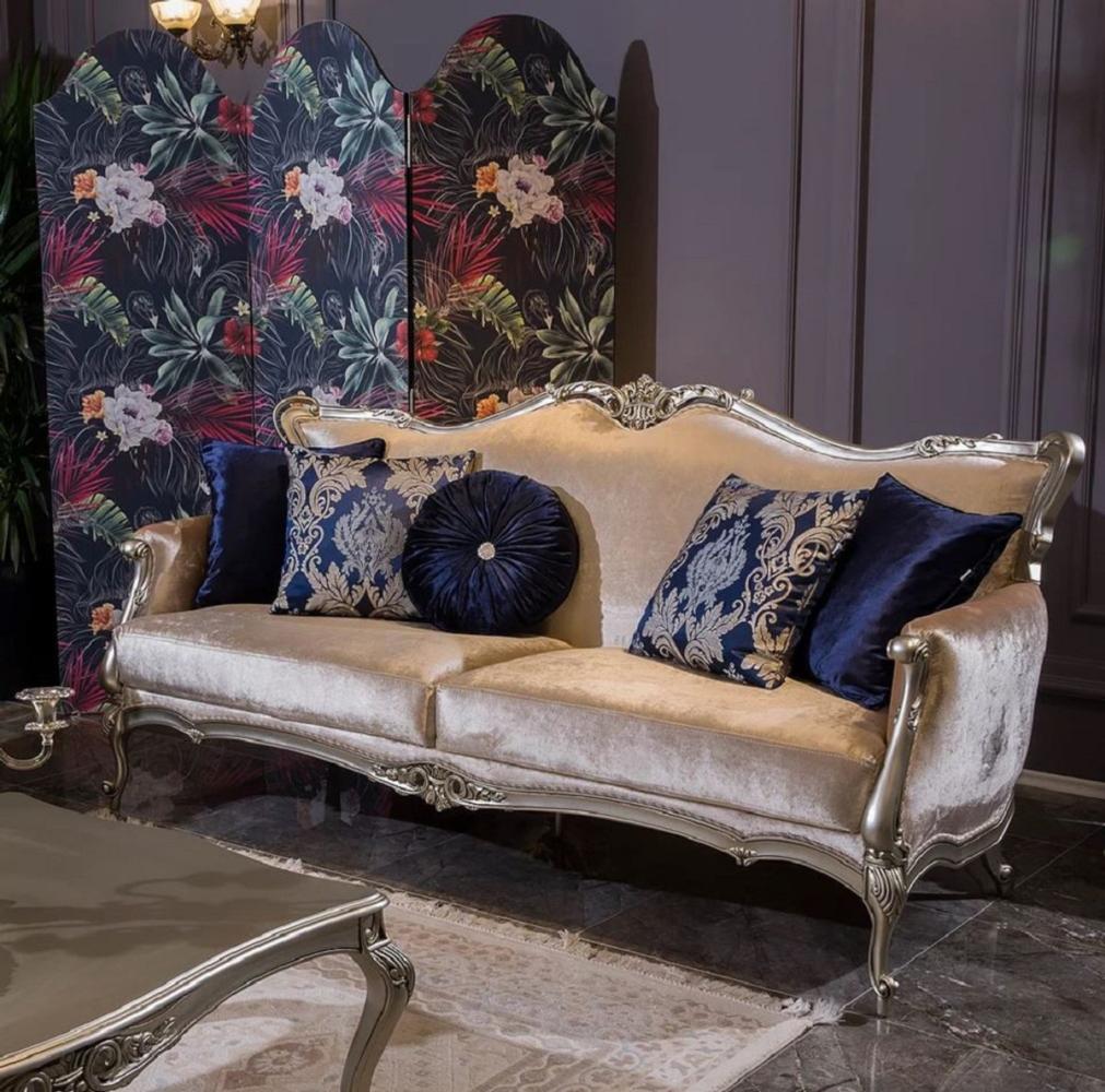 Casa Padrino Luxus Barock Wohnzimmer Sofa mit dekorativen Kissen Rosa / Silber 212 x 84 x H. 107 cm - Prunkvolle Barock Möbel Bild 1