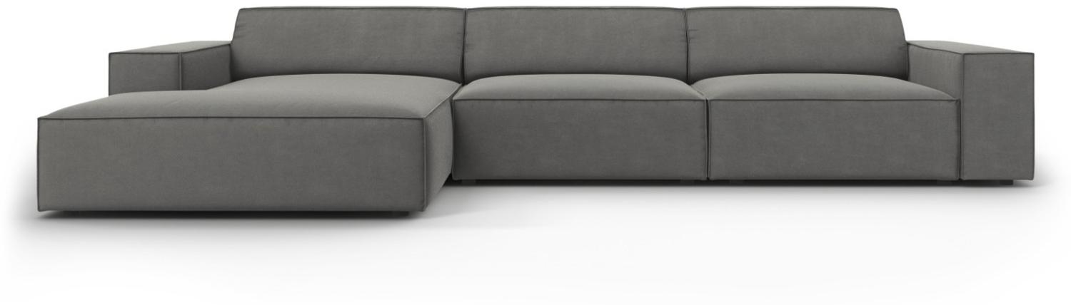 Micadoni 4-Sitzer Samtstoff Ecke links Sofa Jodie | Bezug Light Grey | Beinfarbe Black Plastic Bild 1