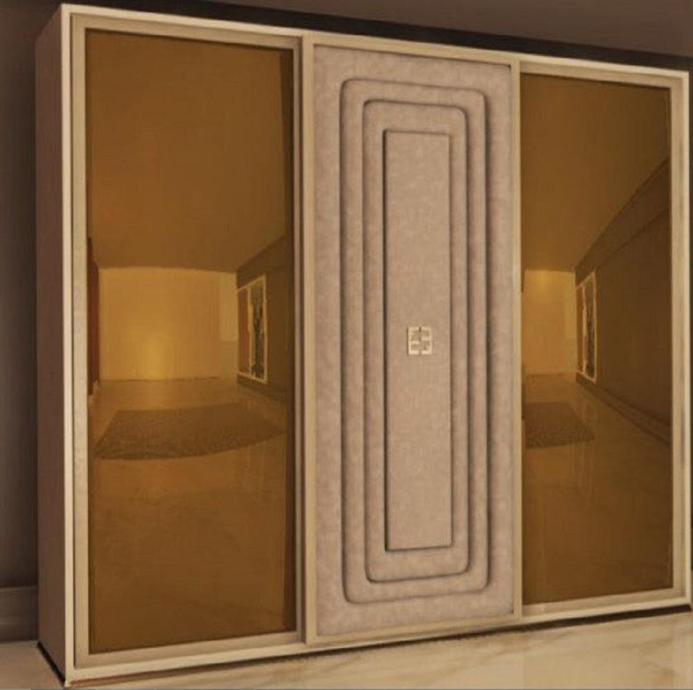 Casa Padrino Luxus Schlafzimmerschrank Beige / Taupe / Gold - Massivholz Kleiderschrank mit 3 Schiebetüren - Schlafzimmer Möbel - Hotel Möbel - Luxus Möbel - Luxus Qualität - Made in Italy Bild 1