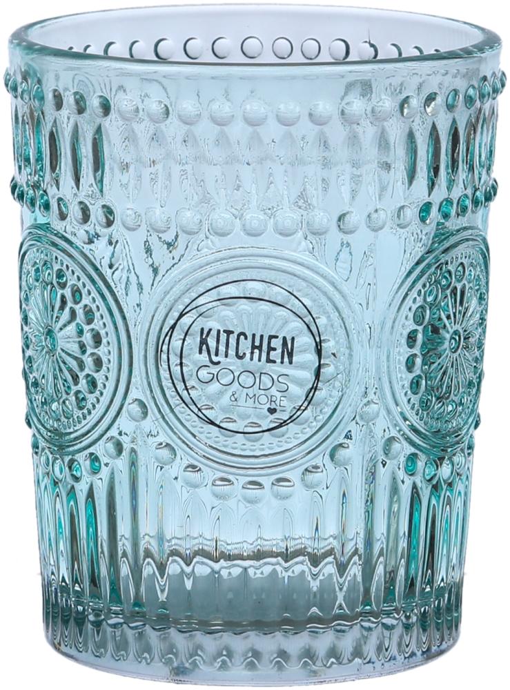 Trinkgläser Vintage - Glas - 280ml - H: 10cm - mit Muster - blau - 4er Set Bild 1