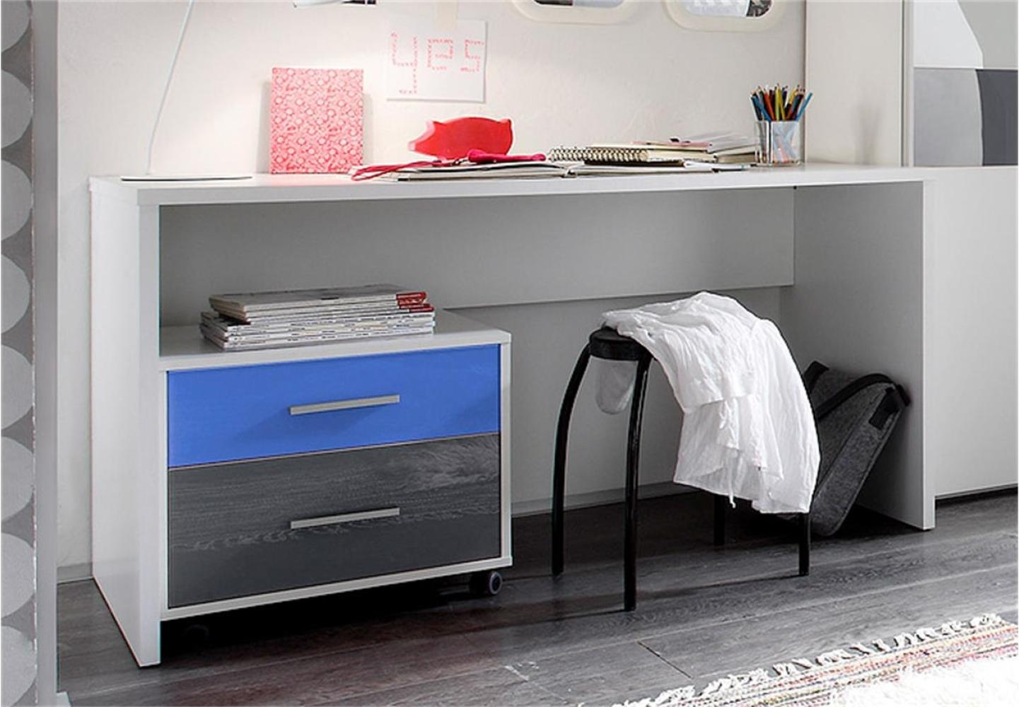 Bega Schreibtisch COLORI weiß inkl. Rollcontainer blau grau Bild 1