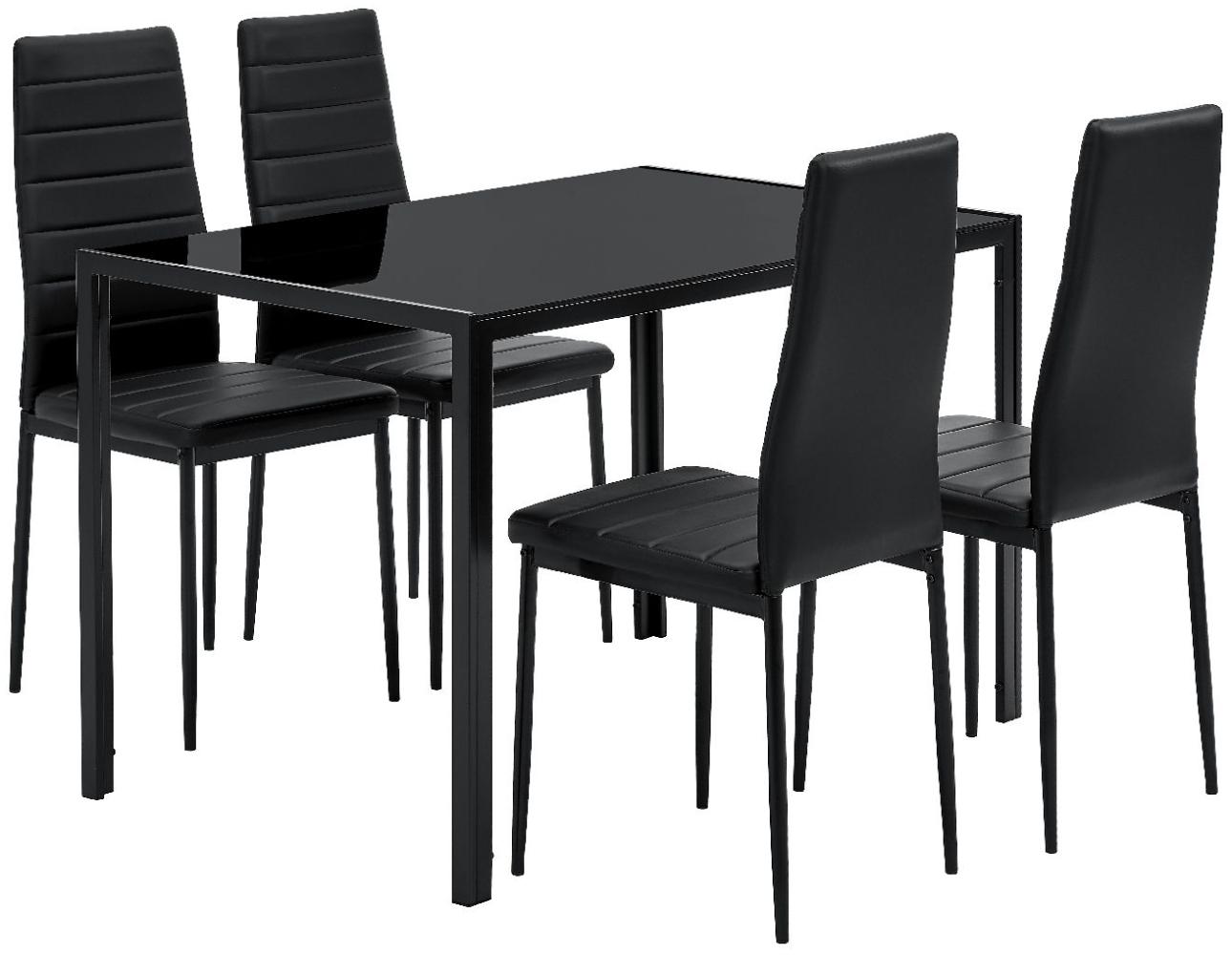 Juskys Essgruppe Dalya - Set mit Esstisch & Stühlen für 4 Personen - Esszimmer 4 Stühle & Tisch - moderne Esszimmergarnitur in Schwarz Bild 1