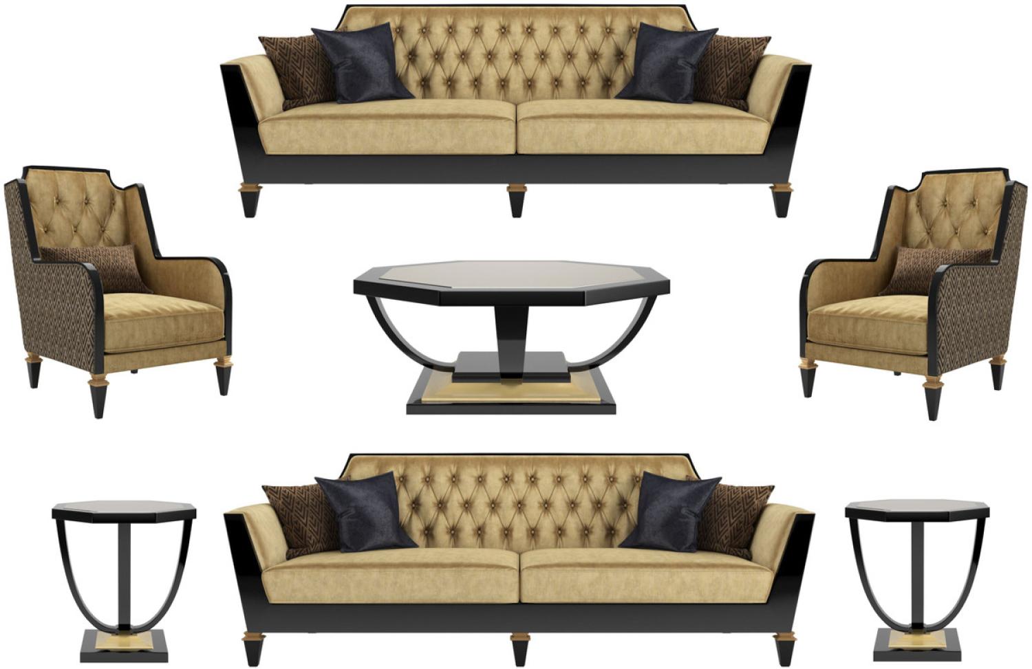 Casa Padrino Luxus Barock Wohnzimmer Set Gold / Schwarz - 2 Sofas & 2 Sessel & 1 Couchtisch & 2 Beistelltische - Wohnzimmermöbel im Barockstil - Edle Barock Möbel Bild 1