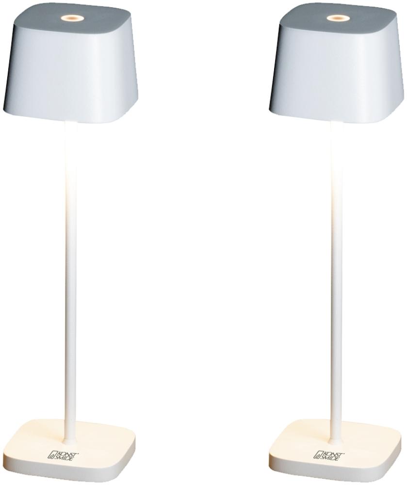 2er Set Wiederaufladbare LED Outdoor Tischleuchten dimmbar in Weiß, Höhe 25cm Bild 1