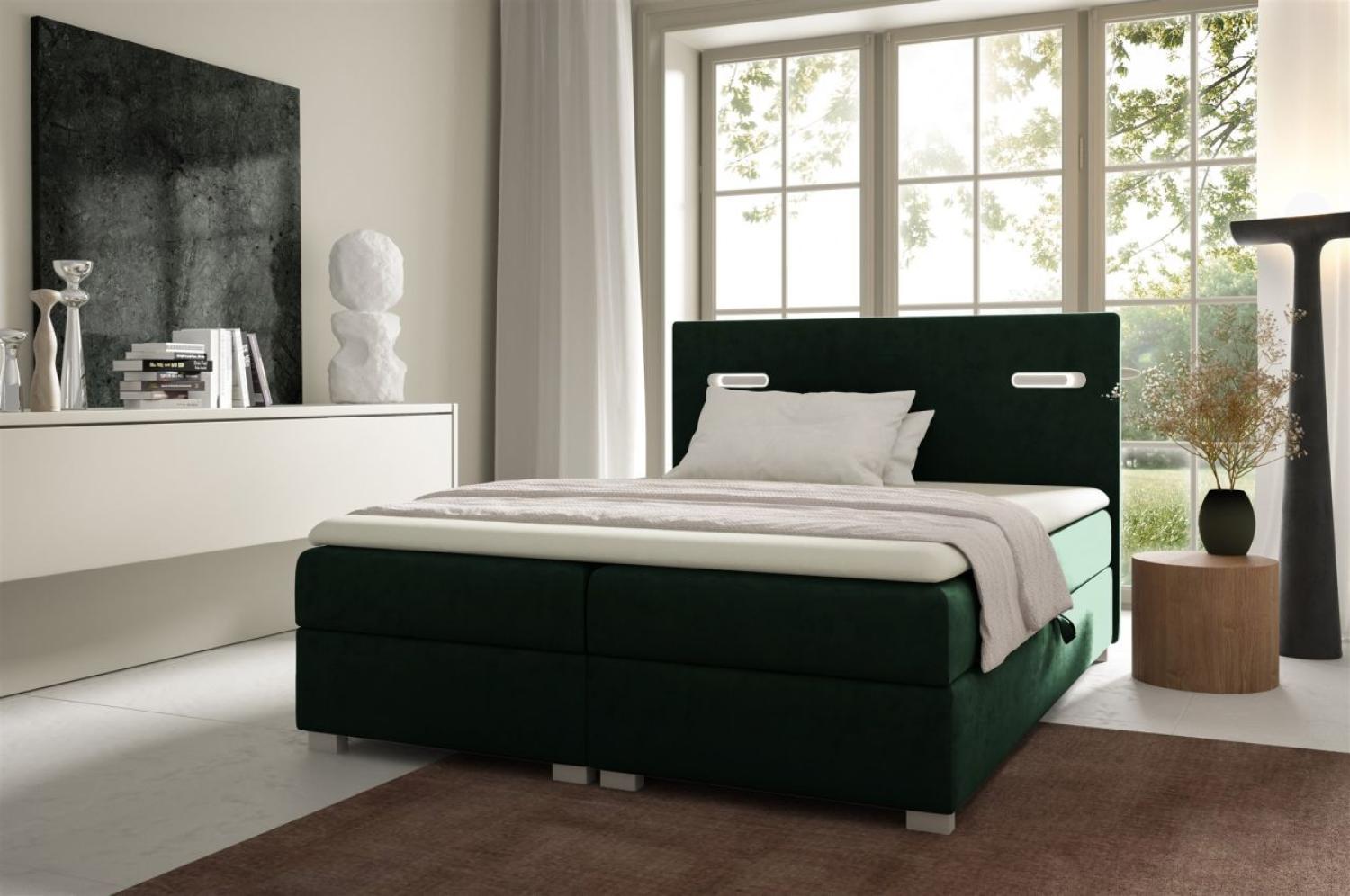 Boxspringbett Schlafzimmerbett CAPRICE 160x220cm Dunkelgrün inkl. Ambiente-LED Bild 1