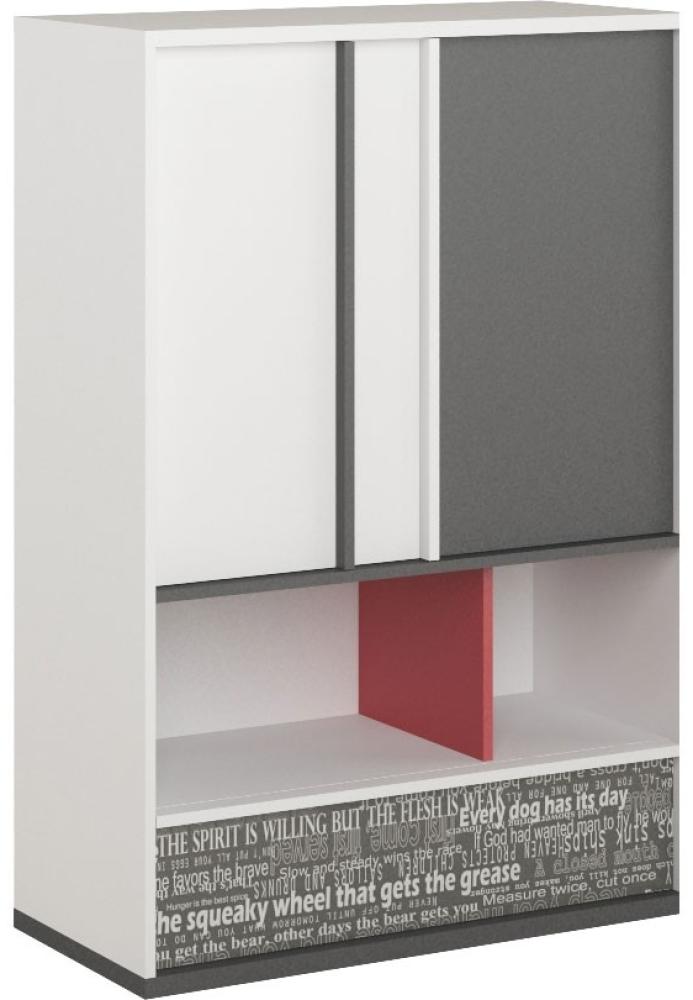 Highboard "Philosophy" Kommode 90cm weiß graphit rot mit Schrift Print Bild 1