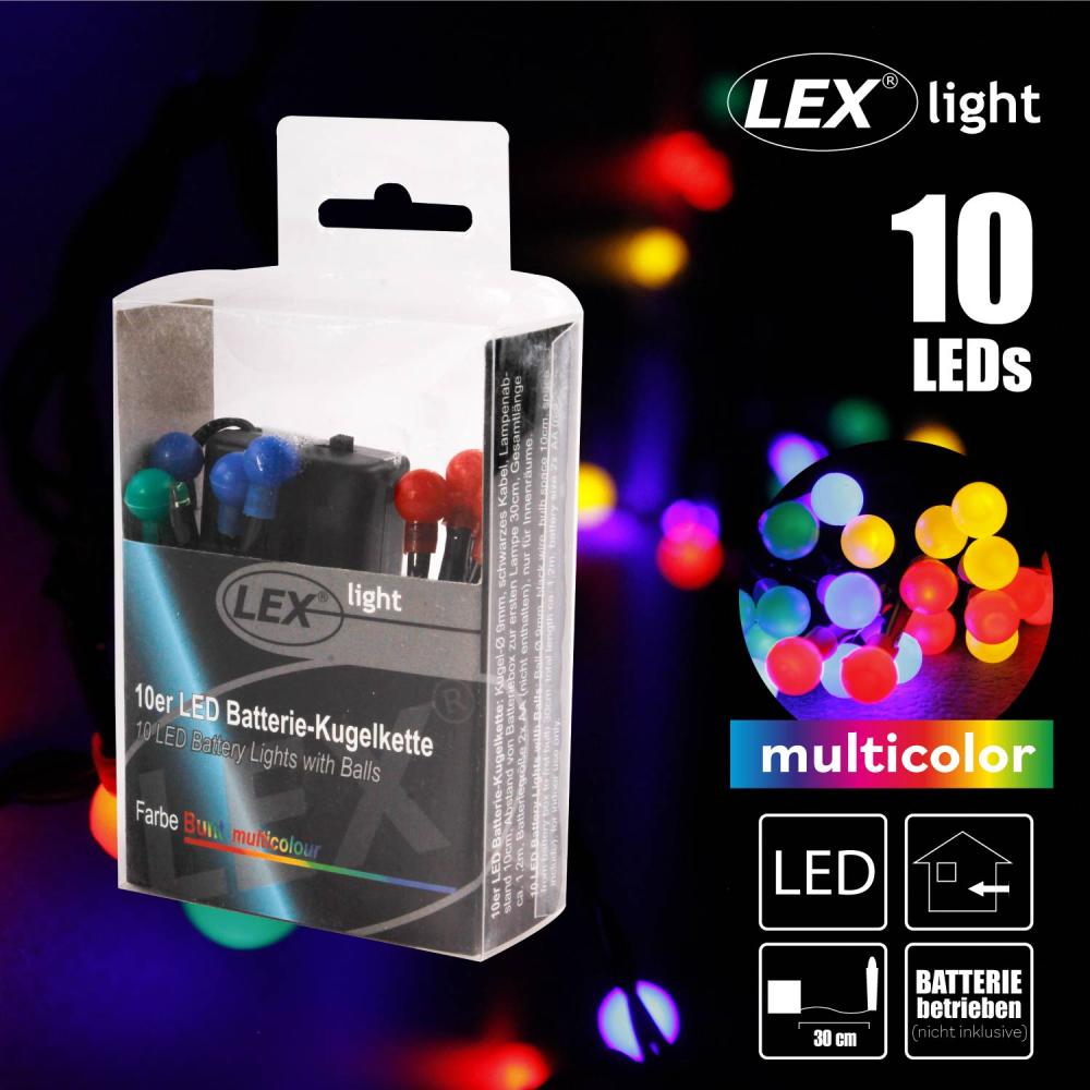 10er LED Batterie Kugelkette Lichterkette bunt Kugeln Batterie Beleuchtung Bild 1