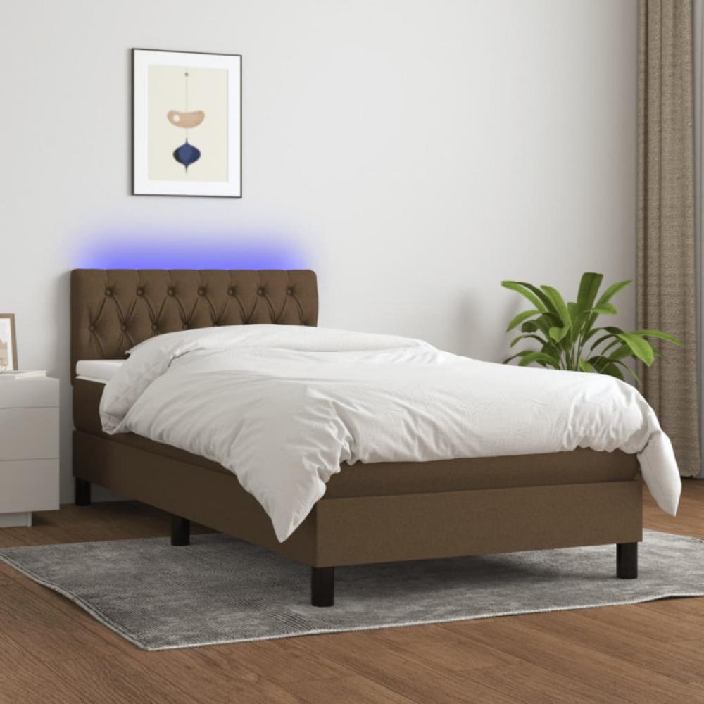 Polsterbett mit Matratze & LED Stoff Dunkelbraun 100 x 200 cm Bild 1
