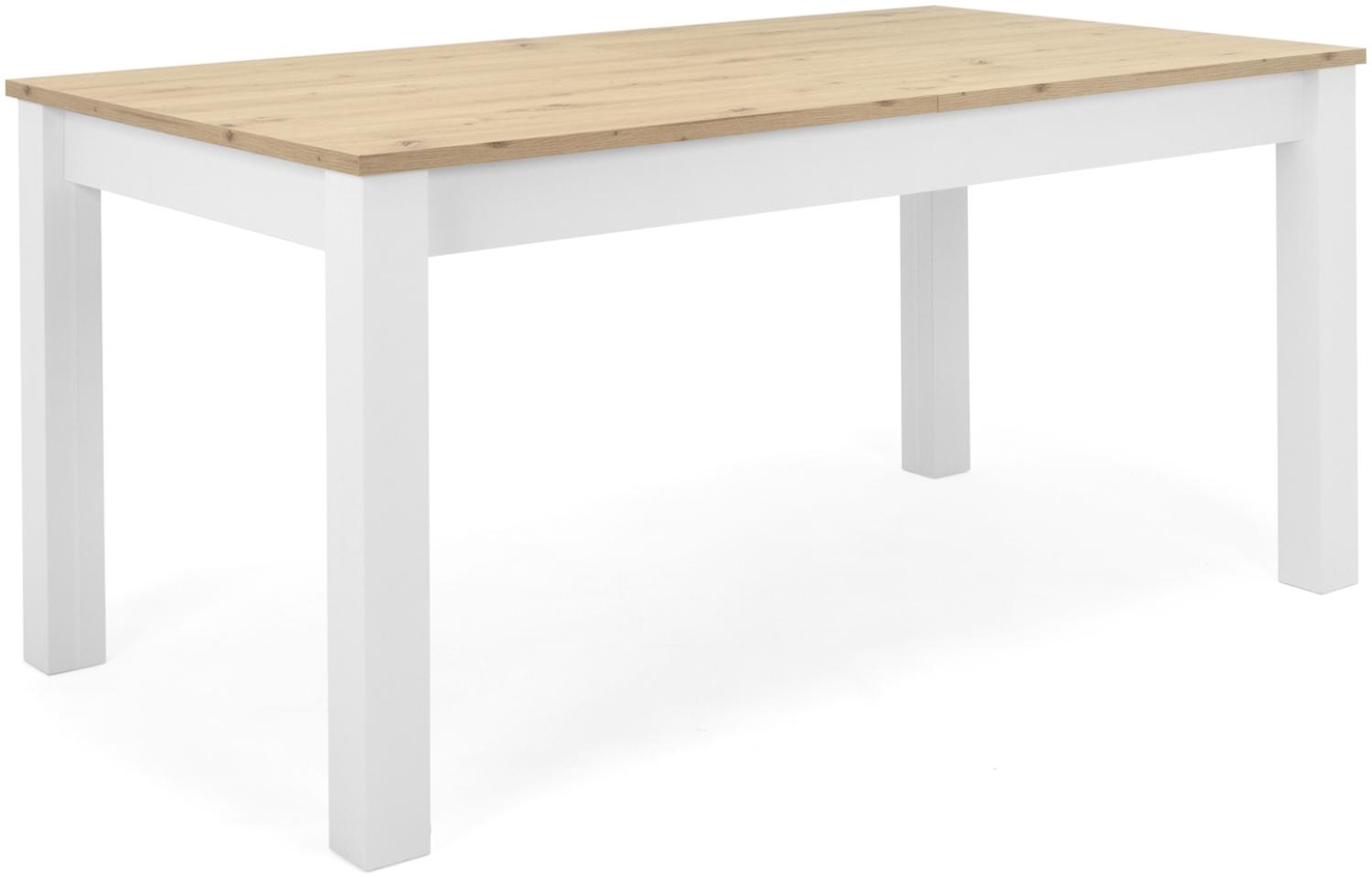 Esstisch ausziehbar Esszimmertisch Küchentisch Holztisch Weiß Eiche 160x90 cm Bild 1