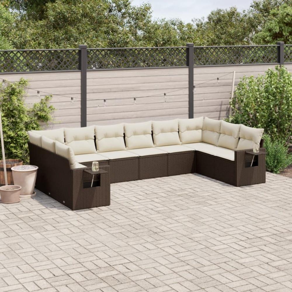 vidaXL 10-tlg. Garten-Sofagarnitur mit Kissen Braun Poly Rattan Bild 1